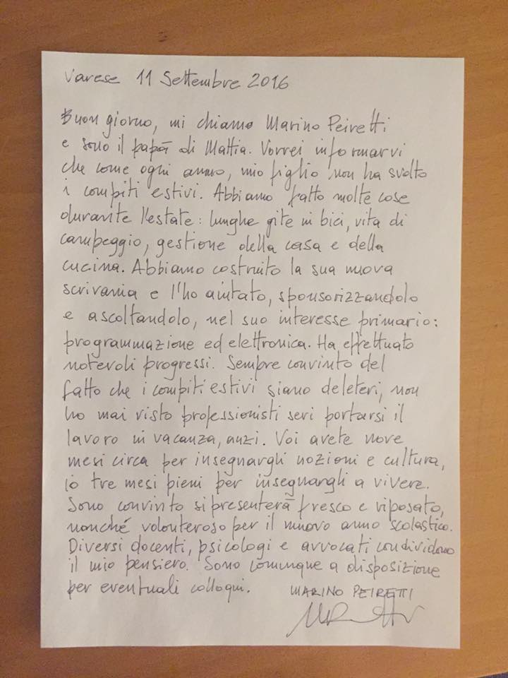 La lettera del genitore di un alunno che condanna i prof.