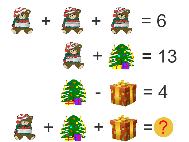 La somma matematica con orsacchiotti e regali di Natale