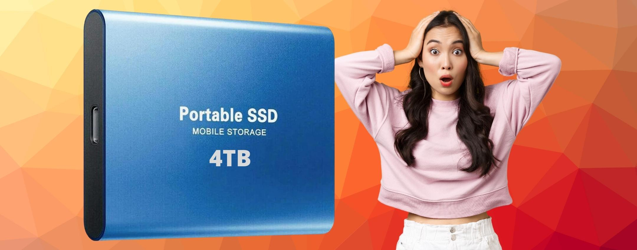 SSD portatile da 4TB a 48 euro: BOMBA Amazon IMPERDIBILE