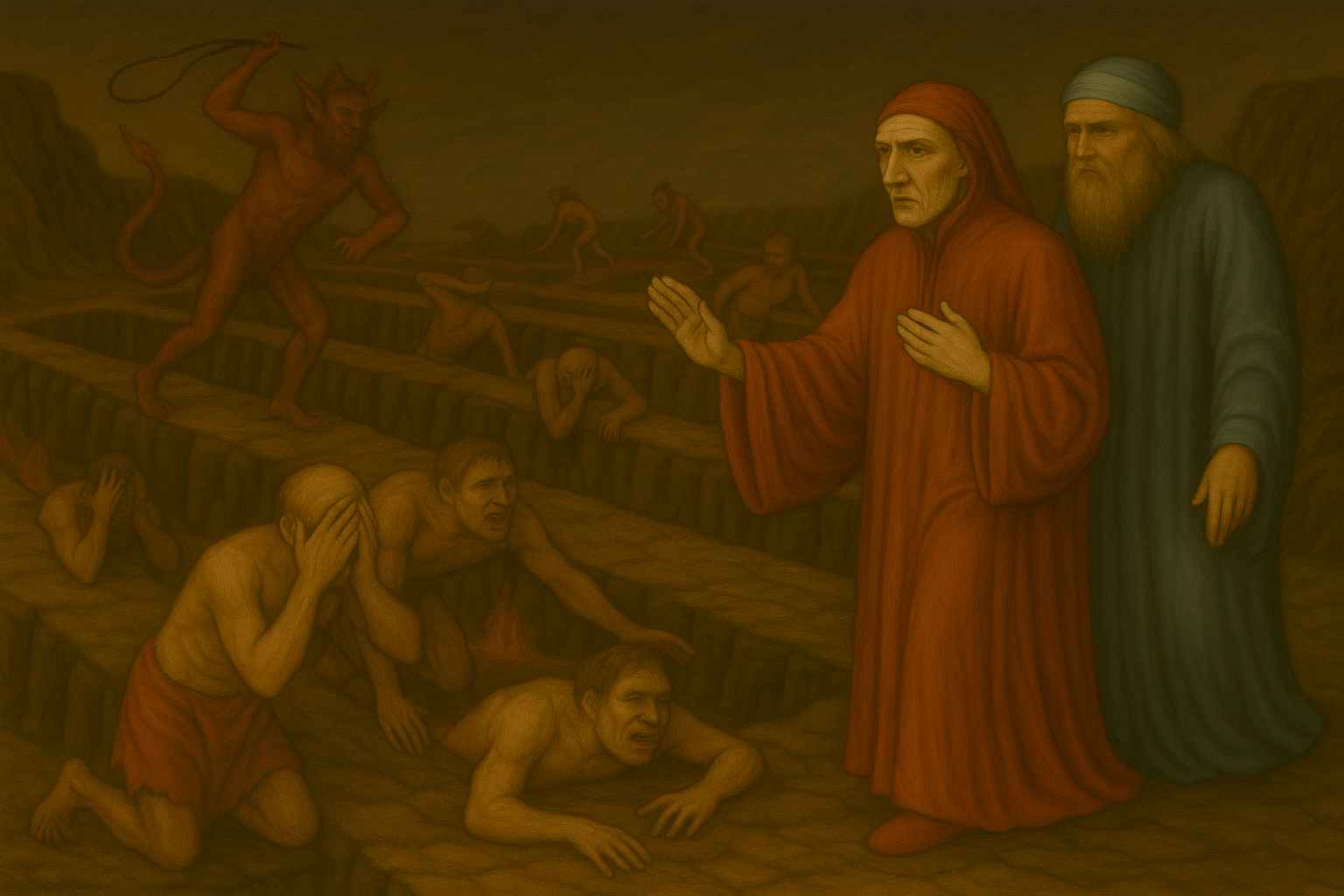 Divina Commedia, Canto 18 Inferno: testo, parafrasi e figure retoriche