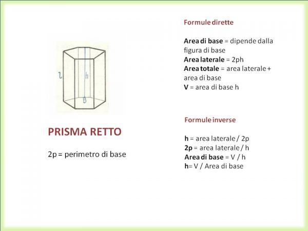 FORMULE SOLIDI terza media: il prisma retto